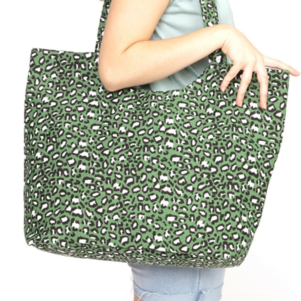 Green and Black Leopard Print Tote